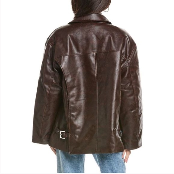 WeWoreWhat Brown Oversized Leather Jacket - Picture 2 of 2